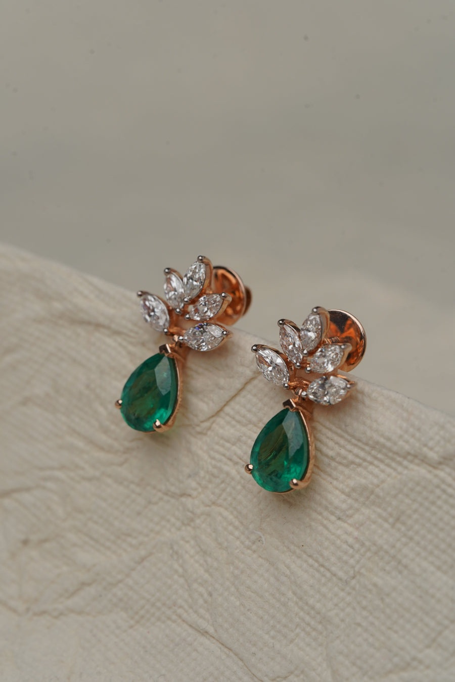 Diamond Leaf Drop Earring — front view